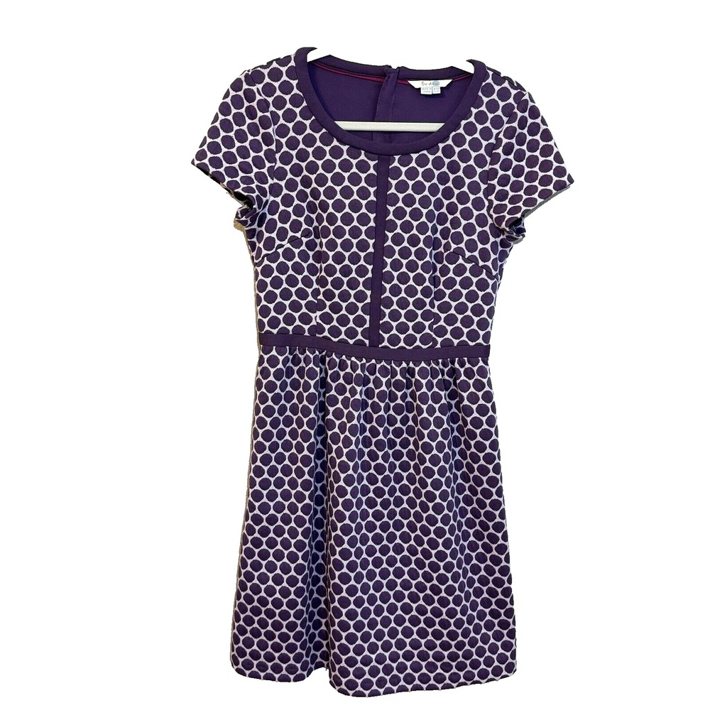 Boden Purple White Polka Dot Textured Knit Fit & Flare Dress Pockets US 6R WH861